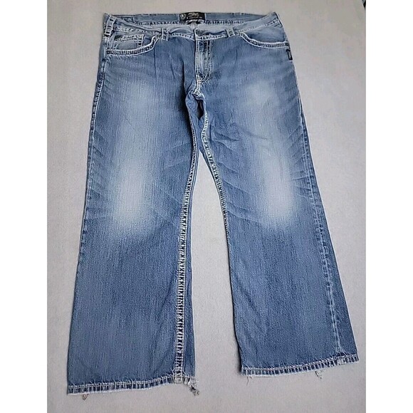 Silver Jeans Mens 42x29 Boot Distressed Mid Rise Cowboy Western Blue Cotton Logo - Picture 2 of 13